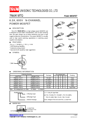 7N60K-MTQ Datasheet PDF Unisonic Technologies