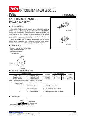 F5N50G-TN3-R Datasheet PDF Unisonic Technologies