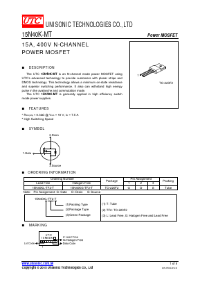 15N40KL-TF2-T Datasheet PDF Unisonic Technologies