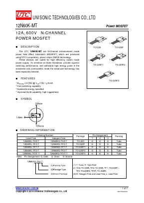 12N60KG-TF2-T Datasheet PDF Unisonic Technologies