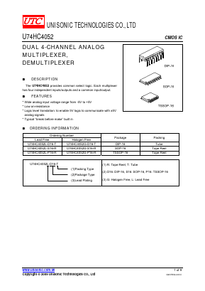 U74HC4052 Datasheet PDF Unisonic Technologies