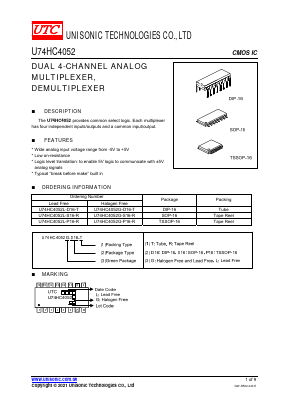 U74HC4052 Datasheet PDF Unisonic Technologies