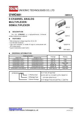 U74HC4051 Datasheet PDF Unisonic Technologies