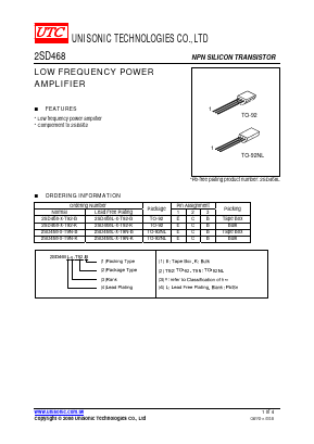 2SD468L-X-T92-B Datasheet PDF Unisonic Technologies