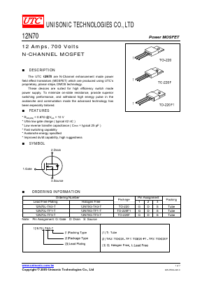 12N70L-TF1-T Datasheet PDF Unisonic Technologies