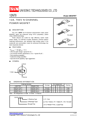 12N70L-TF1-T Datasheet PDF Unisonic Technologies