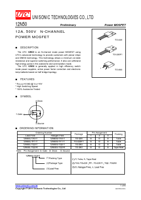 12N50L-TA3-T Datasheet PDF Unisonic Technologies