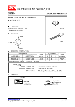 2N3904G Datasheet PDF Unisonic Technologies