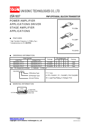 2SA1837L-TF1-T Datasheet PDF Unisonic Technologies