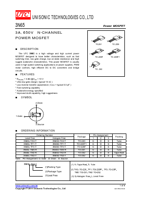 3N65L-TMS4-K Datasheet PDF Unisonic Technologies