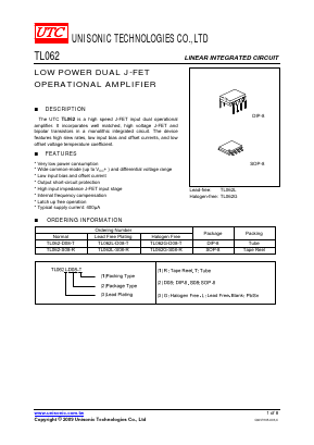 TL062L-D08-T Datasheet PDF Unisonic Technologies