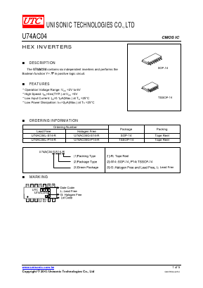 U74AC04 Datasheet PDF Unisonic Technologies