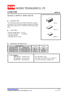 U74ACT08L-D14R Datasheet PDF Unisonic Technologies