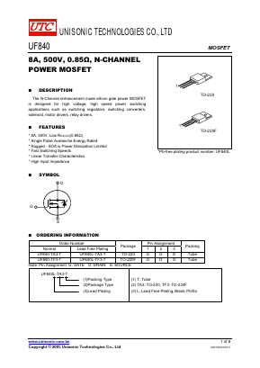 UF840-TF3-T Datasheet PDF Unisonic Technologies
