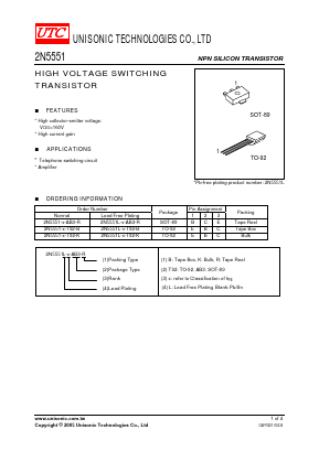 2N5551L-C-T92-K Datasheet PDF Unisonic Technologies