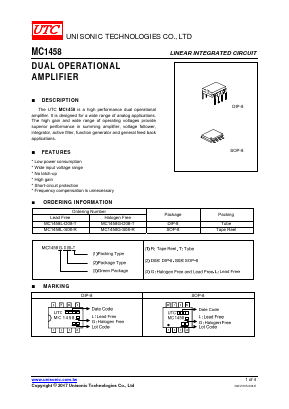 MC1458 Datasheet PDF Unisonic Technologies