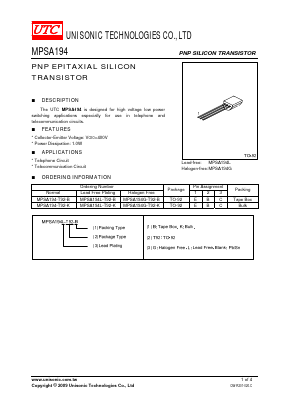 MPSA194-T92-K Datasheet PDF Unisonic Technologies