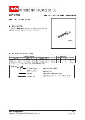 MPSH10A-A-T92-B Datasheet PDF Unisonic Technologies