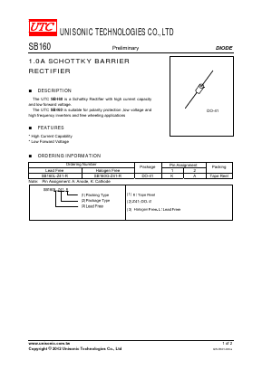 SB160 Datasheet PDF Unisonic Technologies