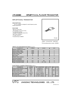 2SD880 Datasheet PDF Unisonic Technologies