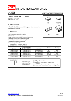 MC4558L-G09-R Datasheet PDF Unisonic Technologies