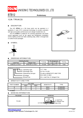 BTB12G-B-8-TA3-T Datasheet PDF Unisonic Technologies