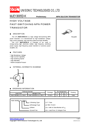 MJE13005DL-K-E-TM3-T Datasheet PDF Unisonic Technologies