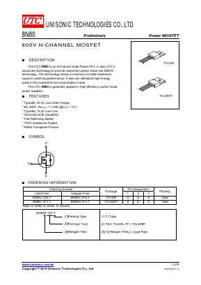 8N80 Datasheet PDF Unisonic Technologies