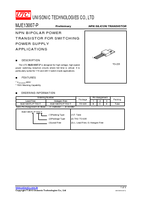 MJE13007L-P-TA3-T Datasheet PDF Unisonic Technologies