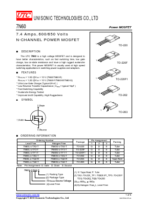7N60G-X-TF3-T Datasheet PDF Unisonic Technologies