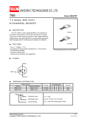 7N60-TA3-T Datasheet PDF Unisonic Technologies