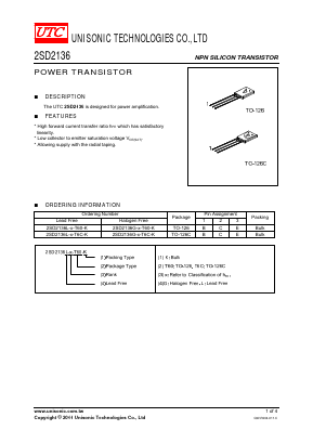 2SD2136-R-T60-K Datasheet PDF Unisonic Technologies