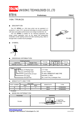 BTB16G Datasheet PDF Unisonic Technologies