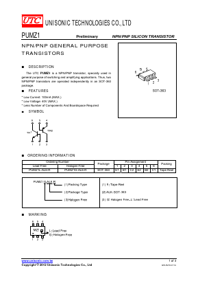 PUMZ1 Datasheet PDF Unisonic Technologies