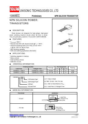 13005ECL-C-T60-K Datasheet PDF Unisonic Technologies