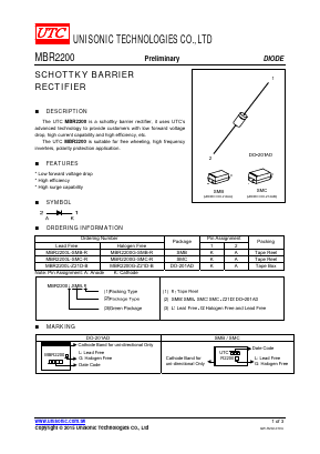 MBR2200G-SMC-R Datasheet PDF Unisonic Technologies