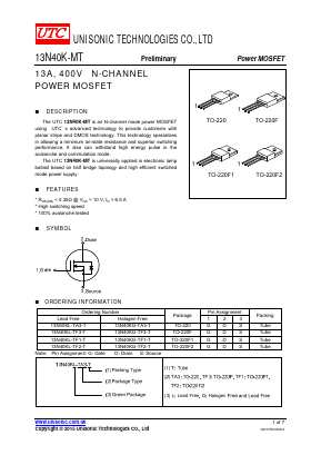 13N40K-MT Datasheet PDF Unisonic Technologies