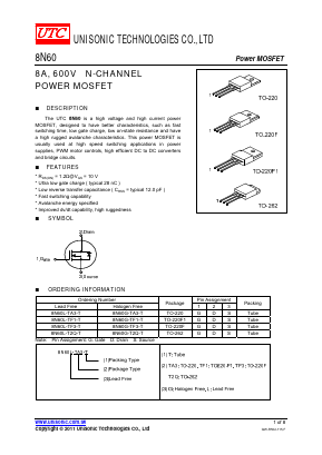 8N60L-TF3-T Datasheet PDF Unisonic Technologies