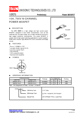10N70G-TF3-T Datasheet PDF Unisonic Technologies