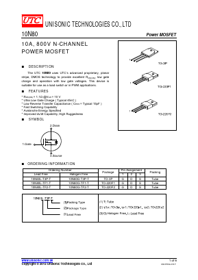 10N80L-TF2-T Datasheet PDF Unisonic Technologies