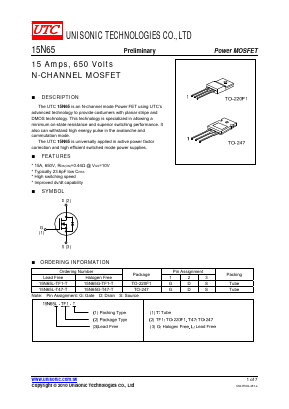 15N65L-TF1-T Datasheet PDF Unisonic Technologies