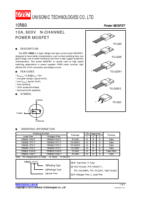 10N60G-TF2-T Datasheet PDF Unisonic Technologies