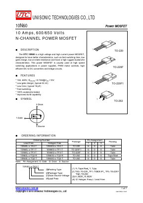 10N60G-X-TF3-T Datasheet PDF Unisonic Technologies