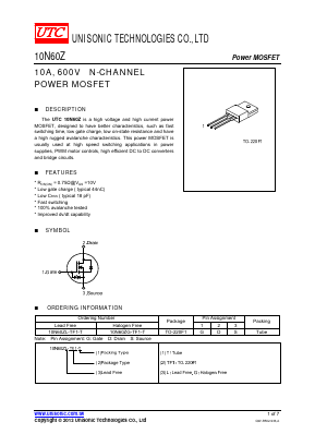 10N60Z Datasheet PDF Unisonic Technologies