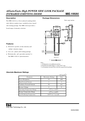 MIE-144A4 Datasheet PDF Unity Opto Technology