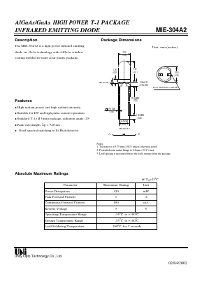 MIE-304A2 Datasheet PDF Unity Opto Technology