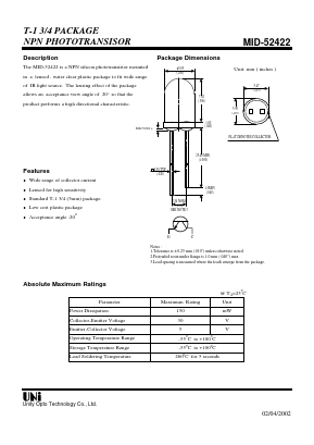 MID-52422 Datasheet PDF Unity Opto Technology