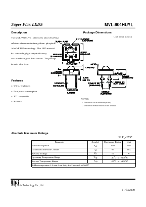 MVL-904HUYL Datasheet PDF Unity Opto Technology