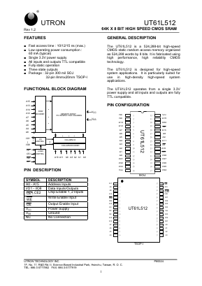 UT61L512 Datasheet PDF Utron Technology Inc