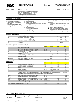 T60404-N4646-X410 Datasheet PDF VACUUMSCHMELZE GmbH & Co. KG